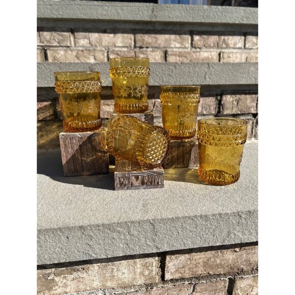 Vintage Early American Brown Wildflower Lowball Scotch Glasses. - Picture 9 of 11